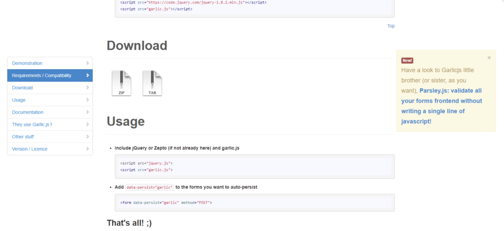 garlic.jsダウンロード先