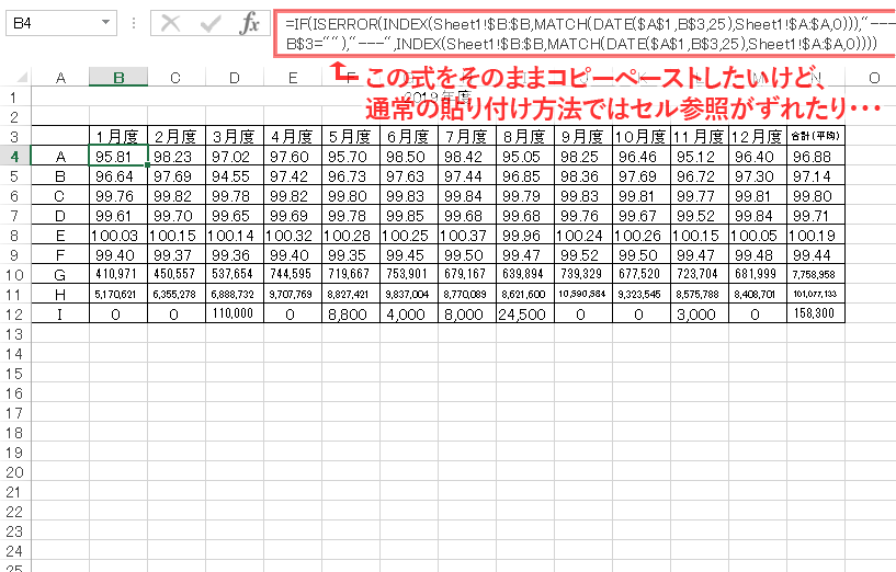 EXCELの数式をコピー貼付け